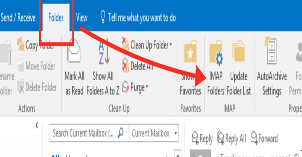 IMAP folders in outlook Windows
